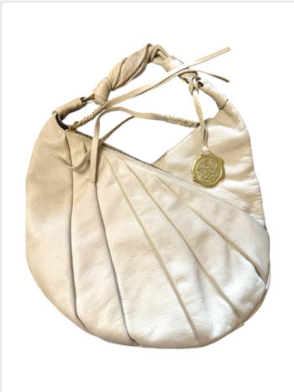 Vince Camuto Pebbled Leather Hobo Bag Ivory Gold Medallion Purse
